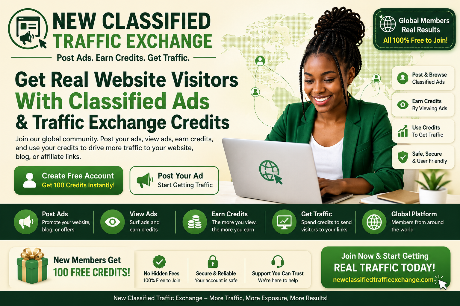 New Classified Traffic Exchange - Post Ads, Earn Credits, Get Real Website Traffic